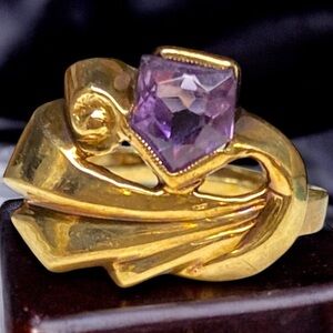 Gorgeous Vintage 10k Yellow Gold AMETHYST Deco Ring Size 5
